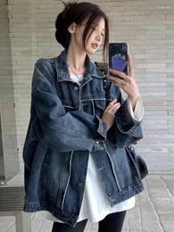 Damesjassen Jean-jas voor dames Lente Herfst Casual Blauwe Retro Polokraag Denim Losse Koreaanse mode Lange Seleeve-jas
