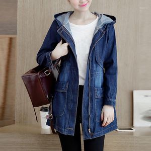 Dames Jackets Jeans Jacket 2022 Vrouwen Denim Blue Casual Hooded Single Breasted Coat Loose Ladies Koreaanse vervaagde Wash #G3