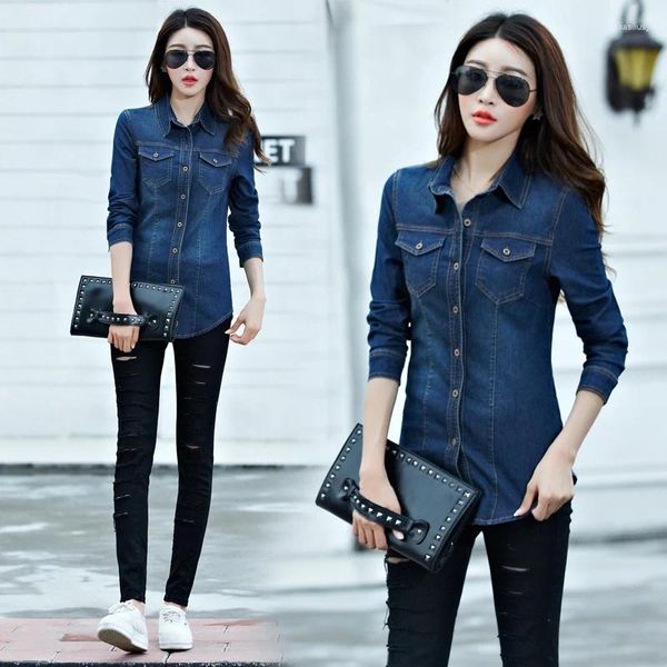 Vestes pour femmes Jeans Femmes 2024 Automne Ladies Jacket Mabots Femme Blue Long Manche Jaqueta Feminina Chaqueta Slim Denim