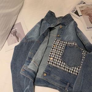 Chaquetas de mujer JESSIC remache suelto rasgado negro Denim Vintage Streetwear Jeans abrigo chica novio prendas de vestir de gran tamaño Jean con flecos