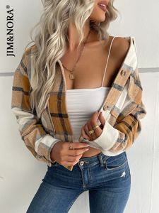 JIM NORA Dames Dikke Geruite Shirts Winter Warme Knopen Blouses Tops Casual Shirt Jas Vrouwelijke Kleding Jas Uitloper Mode 230725