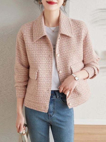 Vestes Femmes JMPRS Sweet Korean Femmes Élégant Tweed Veste Mode À Manches Longues Design Manteau Simple Chic Simple Boutonnage Dame Automne Hiver