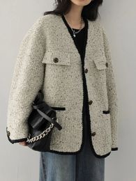 Damenjacken JMPRS Frauen Y2K Tweed Jacke Harajuku Retro Adrette Stil Einfacher Mantel Herbst Winter Weibliche Koreanische Langarm V-Ausschnitt Knöpfe Tops 231128