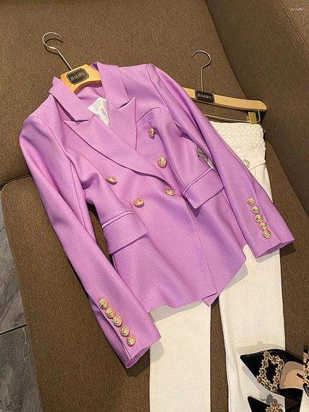 Vestes Femmes June Lips 2023 Star Fashion Veste Manteau Double Boutonnage Métal Lion Boucle Slim Fit Pique Costume Lilas Violet O215