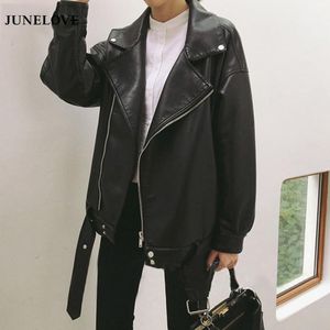 Damesjacks Junelove Loose Pu Faux Leather Jacket Vintage Women Classic Moto Biker Casual Autumn Lady Basic Coat Fashion Outerwear1