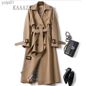 Vestes Femmes Kaaazi hiver longue chemise robe femmes marron coupe-vent trench-coat coréen plus grande taille vêtements d'extérieur décontractés épaississement mode 4XLL231016