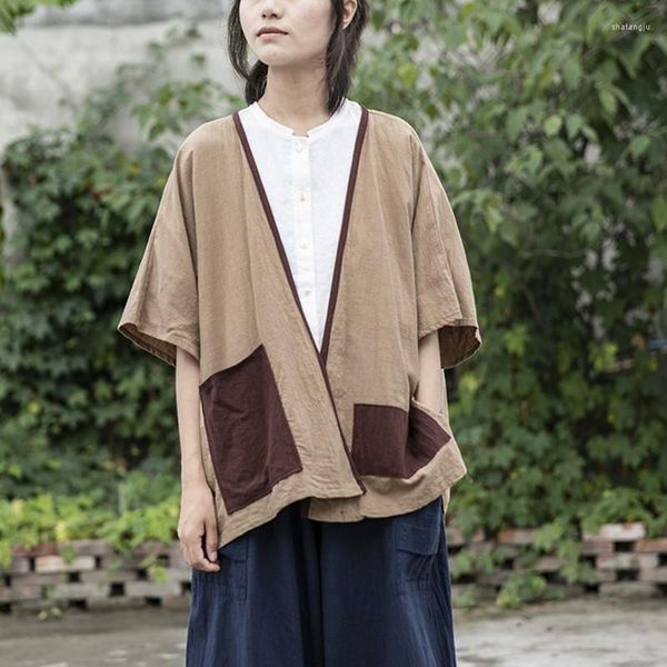 Chaquetas de mujer, Kimonos, Tops para mujer, cárdigan japonés de talla grande 2023, camisa de lino y algodón, blusa para mujer, Kimono holgado Vintage Yukata para mujer