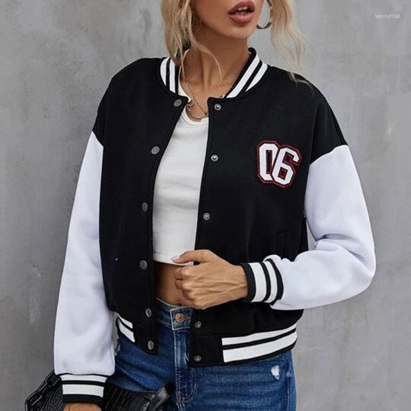 Vestes pour femmes Corée Style Harajuku Unisexe Os Lettre Patchwork High Street Printemps Automne Baseball Manteaux Simple boutonnage Bomber Veste