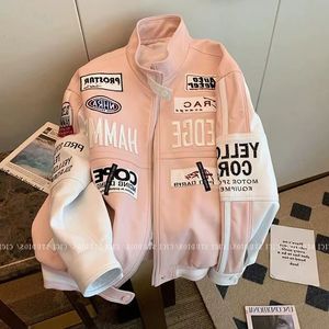 Vestes pour femmes Corée Femmes Veste Manteau Rose Imprimé Fermeture Éclair À Manches Longues Racing Veste Hommes Vintage Sport Style Bomber Manteau INS 230608