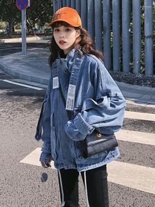 Vrouwen Jassen Koreaanse Herfst Mode Vrouwen Denim Jas Losse Lange Mouwen Rits Harajuku Streetwear Pocket Blauw Modis Jeans Jas 2023