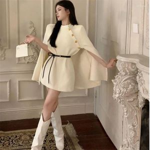 Vestes féminines coréen chic automne hiver laine cape manteau manteau fashion fashion mi-tourbillon noir abricot veste châle boult