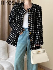 Damesjassen Koreaanse chique vintage tweed plaid jas o-neck button tassel jas 2024 herfst winter elegante all-match lange mouw