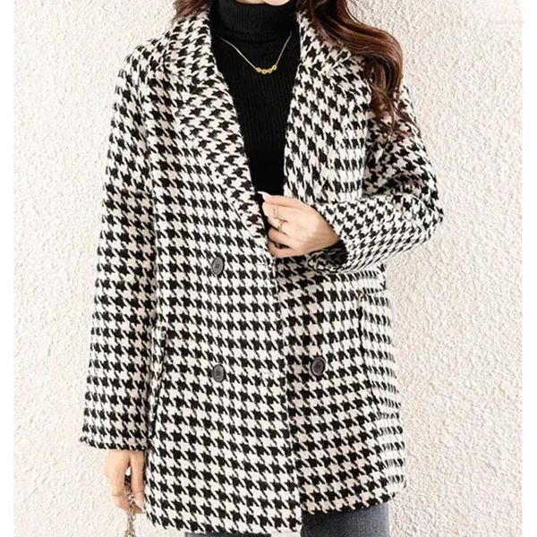 Chaquetas de mujer coreano elegante faux lana mujeres negro solo pecho francés chic elegante abrigo harajuku botón oficina dama corta outwear