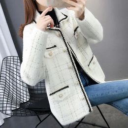 Vestes pour femmes mode coréenne veste en laine imitée femmes Chic Plaid manteau à simple boutonnage femme automne classique noir blanc Outwear Office Lady 230728