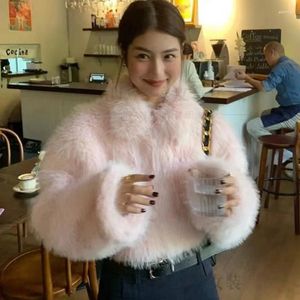 Jackets de mujer Fashion Korean Pink Kawaii Fluffy Winter Jacket Women Harajuku Caíces casual ropa Otoño