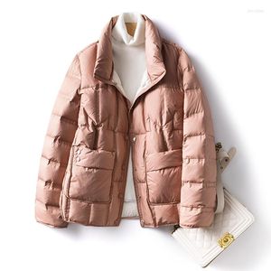 Vestes pour femmes mode coréenne matelassé veste d'hiver rose col montant solide lâche femmes manteau 2022