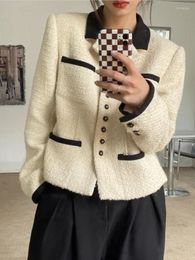 Damesjacks Koreaanse mode Tweed Jacket Women 2023 Spring Single Breasted Crashed Coat Vintage Short Chaquetas Para Mujer