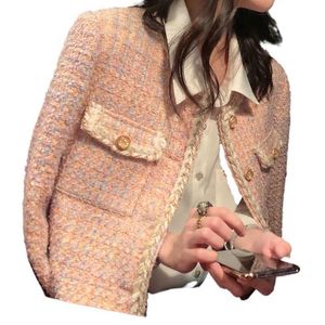 Vestes Femmes Coréen Femme Blanc Tweed Veste De Base Manteau Femmes Vêtements Manteaux Manteaux De Style Canal Costume Recadrée À Rayures Kawaii OL CAO7