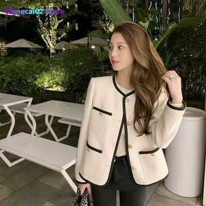 Vestes pour femmes coréenne femme blanc Tweed veste manteau femmes vêtements d'extérieur manteaux canal Style Za costume recadrée rayé Kawaii col rond décontracté 022023H 022123H