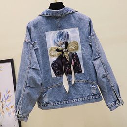 Damesjacks Koreaanse patch ontwerpen denim jas vrouwen chique revers korte cowboy 2023 lente herfst mode indie esthetische uitklapen