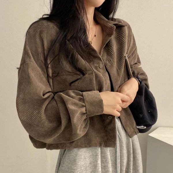 Vestes pour femmes Style coréen Automne Chemise en velours côtelé Femmes Casual Harajuku Manches longues Blouse ample Femme Vintage