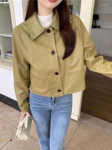 Chaquetas de mujer Chaqueta de cuero de imitación de manga larga de estilo coreano para mujer otoño 2023 solapa de un solo pecho color sólido pu abrigo femenino