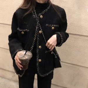 Vestes pour femmes style coréen vestes en tweed femmes manteau de laine mélangé élégant avec poches femme automne simple boutonnage outwear bureau dame 220902