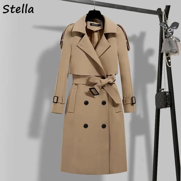 Vestes Femmes Coréen Trench Coat pour femmes taille réglable solide longs manteaux automne hiver femme grande taille bureau dame coupe-vent 231128