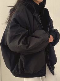 Vestes pour femmes version coréenne en peluche épaissie double face laine d'agneau coton manteau femmes hiver lâche couleur unie veste à capuche zippée 230821