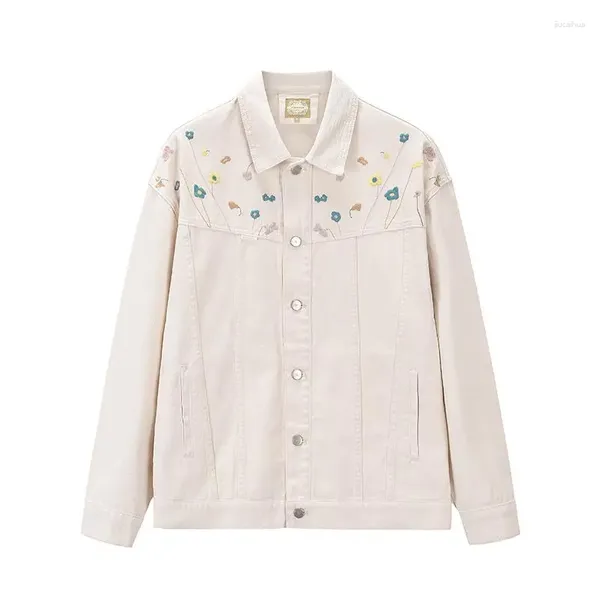 Chaquetas de mujer versión coreana dulce leche blanco bordado Floral Jean chaqueta mujeres suelta 2023 otoño solapa VersatileTop TrendKL