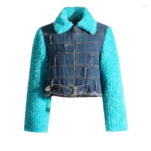 Jackets de mujeres Versión coreana Tendencia Estilo 2024 Autumno/invierno Diseño personalizado Sentido Contrastando Color de color Denim