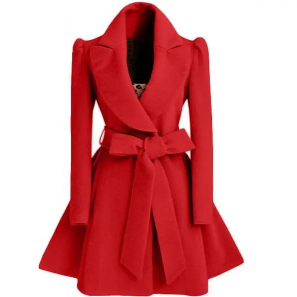 Vestes femme Coupe-vent en laine pour femmes coréennes pardessus veste manteaux rouge XL automne et hiver coupe-vent long pardessus mode manteau veste 231108