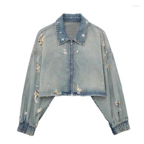 Vestes Femmes Korejepo American Trendy Denim Jacket Automne Personnalité Blogger Femmes High Street Fashion Style Zipper Style Court Top Ins