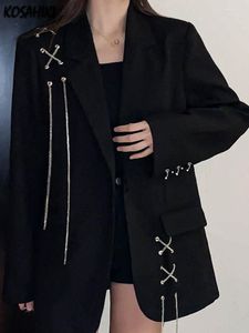 Damesjassen Kosahiki Harajuku Women Black Gotic Punk Hip Hop Solid Vintage Blazer Coats Chic Chain Loose Jacket Streetwear