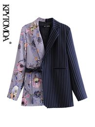 Damesjassen kpytomoa dames modekantoor dragen bloemenprint patchwork blazer jas vintage zakken met riem vrouwelijke bovenkleding chic tops 230222