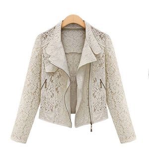 Damesjacks Lace Biker Jacket Herfstmerk Hoge kwaliteit Volledig uitsluiting Vrij vrije tijd Casual Short Metal Zipper Jacketwomen's