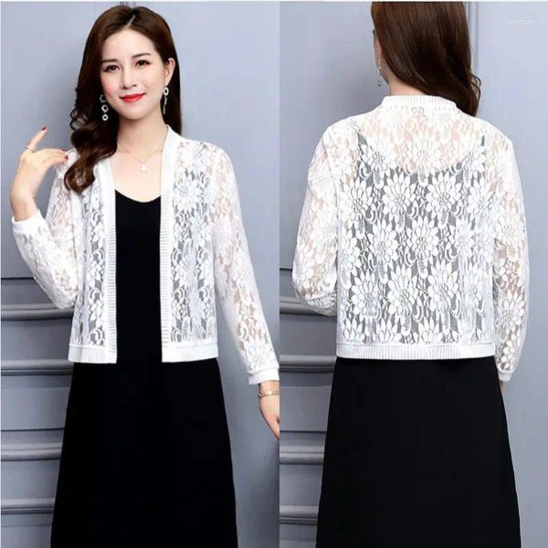 Vestes Femmes Dentelle Cardigan Femmes Floral Tops Veste d'été Sun Protector Léger Cover Up Blanc Rose Noir Coréen Chic