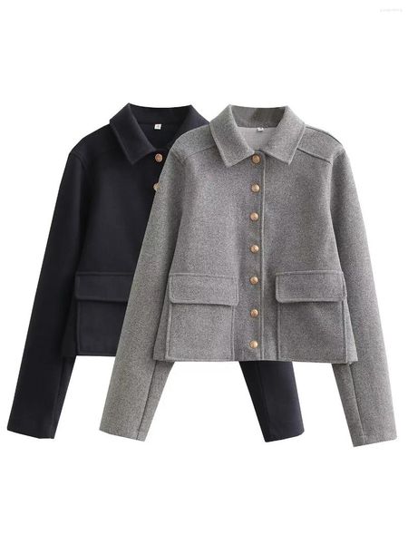 Chaquetas de mujer señoras 2023 dos colores moda ocio bolsillo decorativo Tweed abrigo Retro botones de manga larga Chic Top