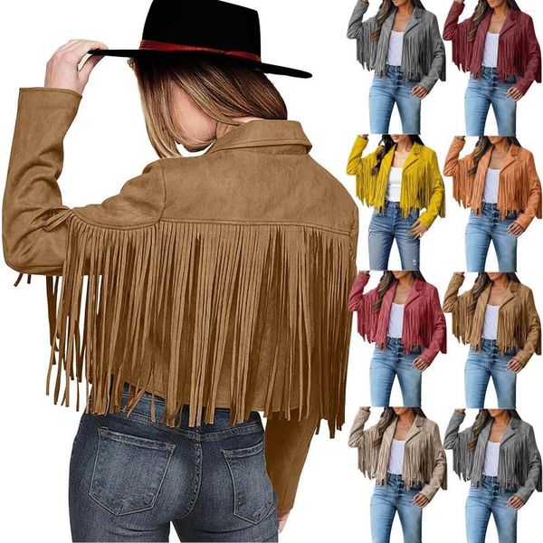 Vestes Femmes Dames Mode Solide Couleur Fringe Faux Daim Veste En Cuir Manteaux Pour Femmes 4x Recadrée