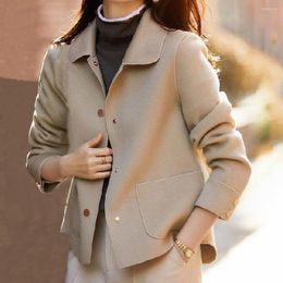 Vestes pour femmes Lady automne manteau veste d'hiver à la mode couleur Pure revers femmes Double poches pour le travail