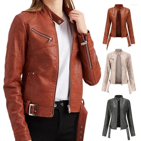 Vestes pour femmes Lady veste décoration de zipper poches minces de support de support cardigan mouche à ressort de vent de surface lisse pour la moto