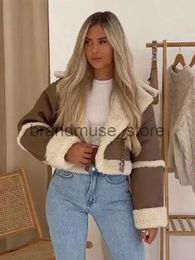 Jackets para mujeres Lob de lana de cordero solapa de manga larga Moda informal de moda para mujeres 2023 otoño/invierno dama gruesa J231222
