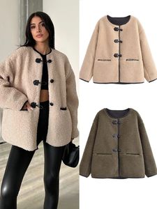 Vestes Femmes Lambhair Manteau d'hiver Femmes Simple Boutonnage O-Cou Lâche Coton Mode Automne Veste Femme À Manches Longues Top Steerwear Outwear 231113