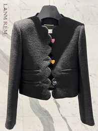 Damenjacken LANMREM Black Heart Button Woolen Tweed Kurze Jacke Herbst Kleines Top Damen Chic Mantel Kleidung Ankunft 2R2896 221117