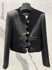 Chaquetas de mujer LANMREM Botón de corazón negro Chaqueta corta de tweed de lana Otoño Top pequeño Señoras Abrigo elegante Ropa Llegada 2R2896 221117