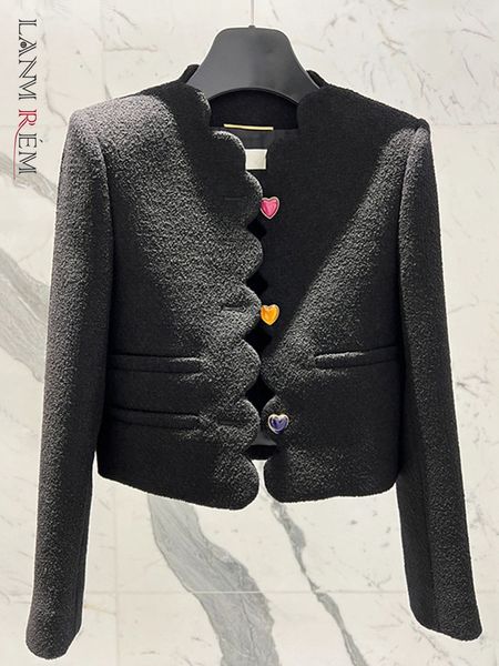 Vestes pour femmes LANMREM noir bouton coeur laine Tweed veste courte automne petit haut dames Chic manteau vêtements arrivée 2R2896 221117