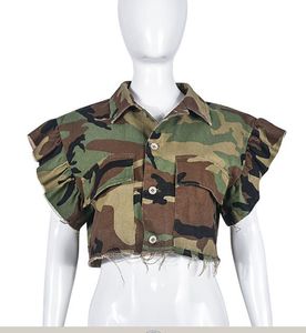 Damesjassen revershals camo lotus manchet mouw voorste knop shirts crop top blouses button down tee tops met zak plus size s-xl