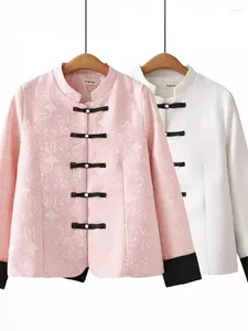Jackets para mujeres Gran tamaño de abrigo corto de estilo chino Botón Top Retro Jacquard Chaqueta Manga empalmada Externuuga externa K287