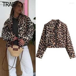 Vestes pour femmes Leopard Crop Jacket Coat 2024 Animal Imprime Baseball Collier Spring Summer Y2k Vintage Top