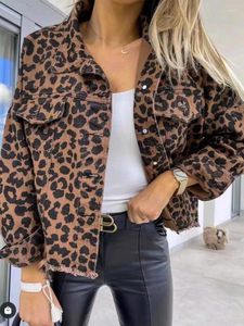 Vestes pour femmes Leopard Imprimé veste femme vintage denim automne femelle bouton de revers lâche décontracté manteau à manches longues dames courtes